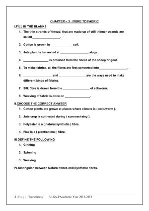 CBSE Worksheets for Class 6 Science Fibre to Fabric Assignment 1