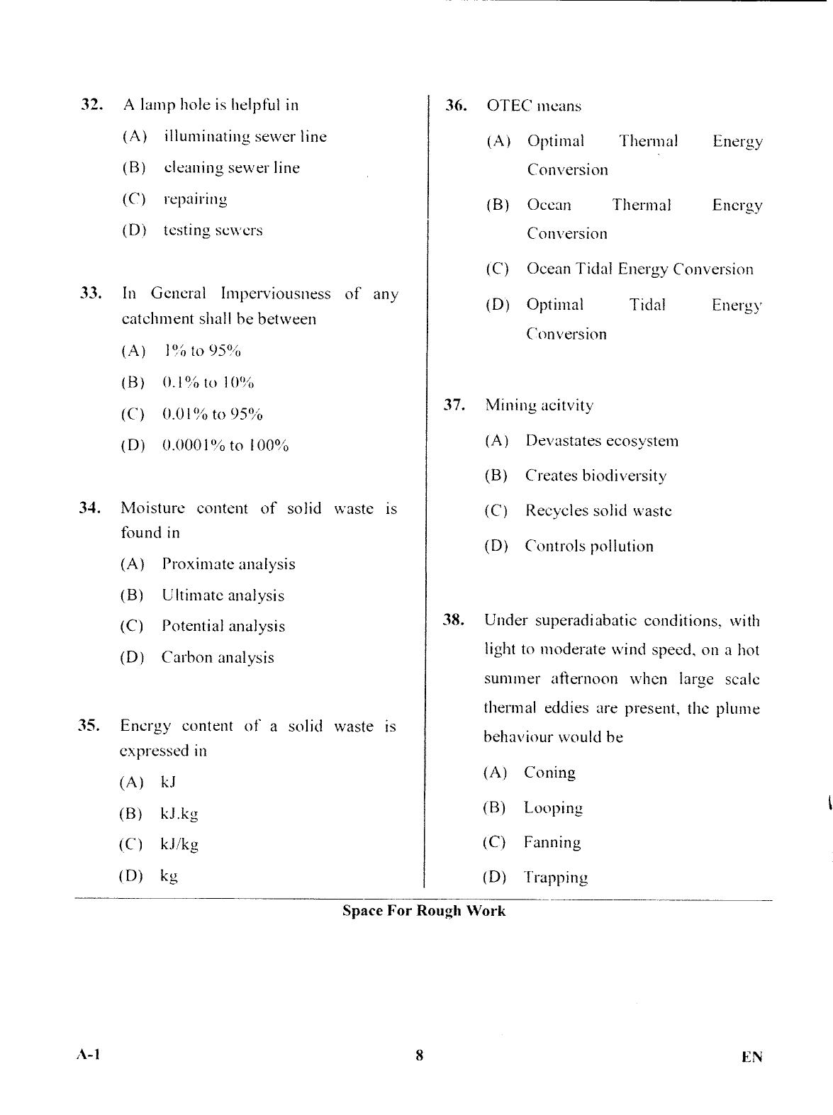 Karnataka PGCET 2017 Environmental Engineering Question Paper - Page 7
