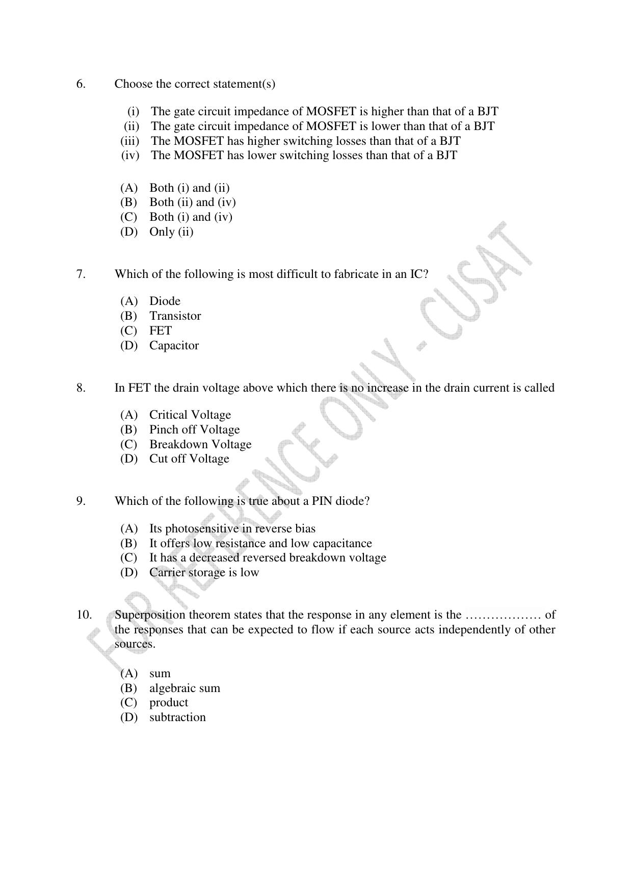 CUSAT CAT 2023 ELECTRONICS Question Paper - Page 2
