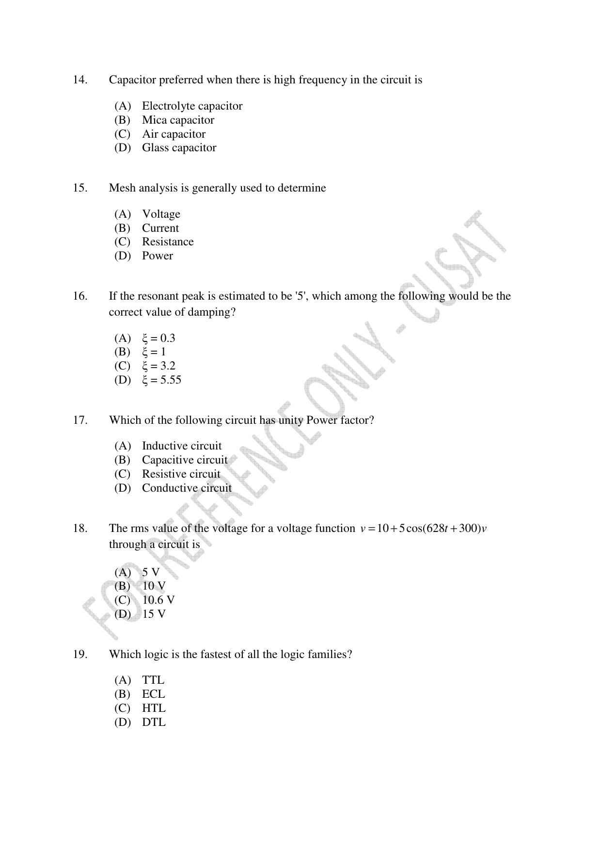 CUSAT CAT 2023 ELECTRONICS Question Paper - Page 4