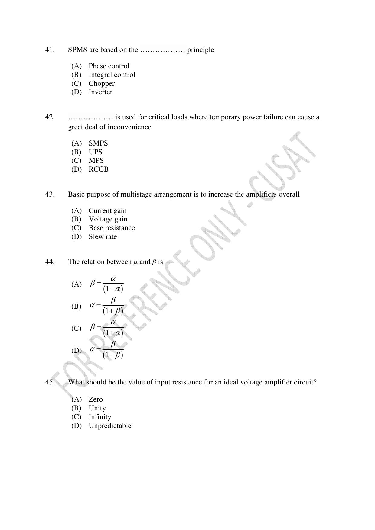 CUSAT CAT 2023 ELECTRONICS Question Paper - Page 9