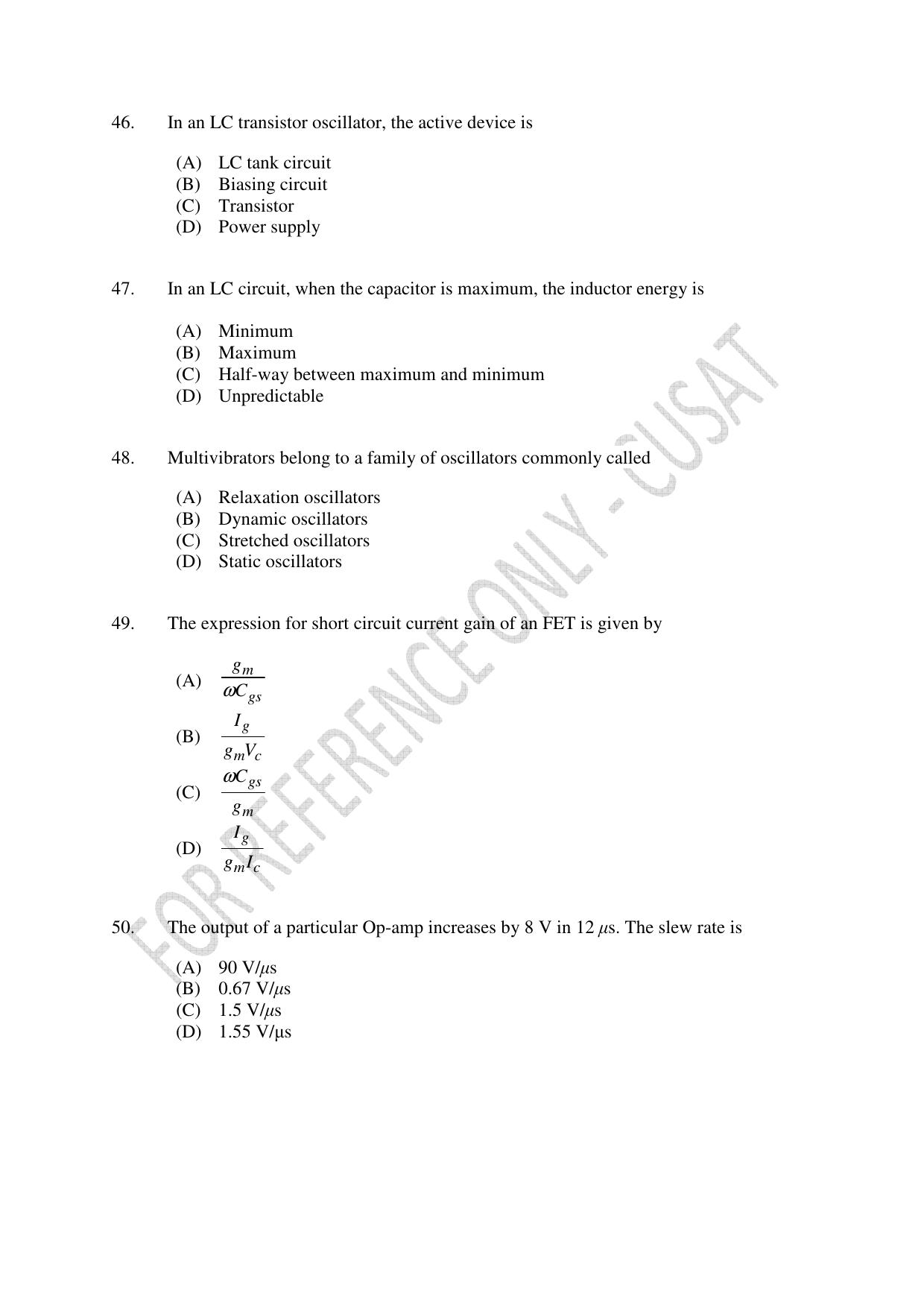 CUSAT CAT 2023 ELECTRONICS Question Paper - Page 10