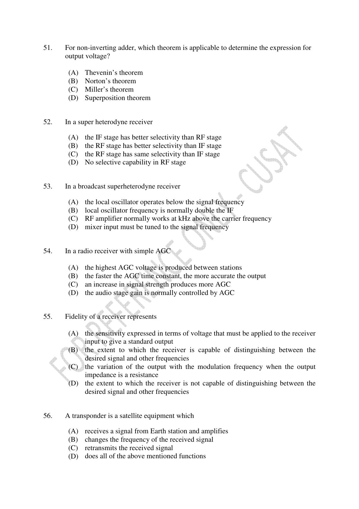 CUSAT CAT 2023 ELECTRONICS Question Paper - Page 11