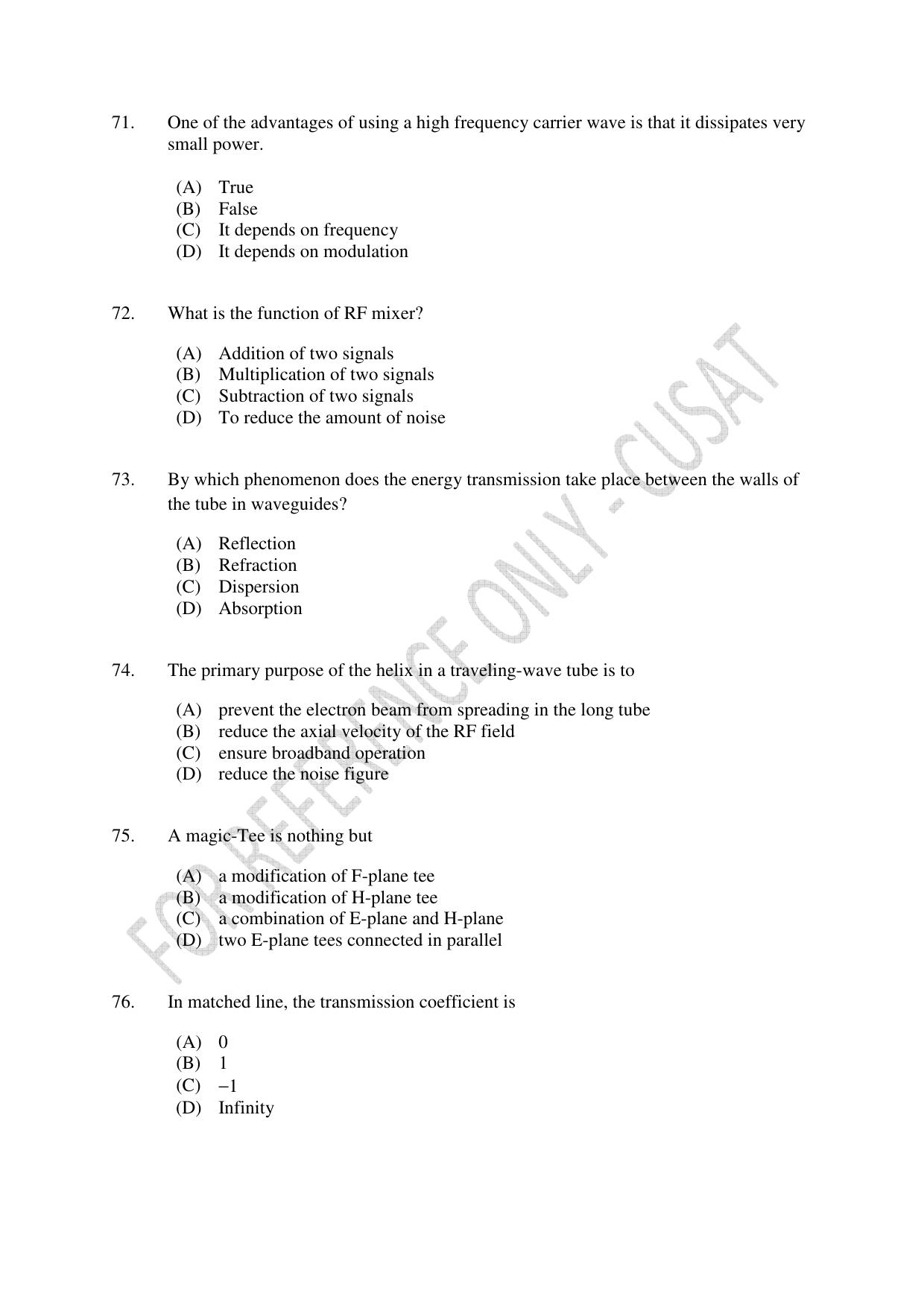 CUSAT CAT 2023 ELECTRONICS Question Paper - Page 15