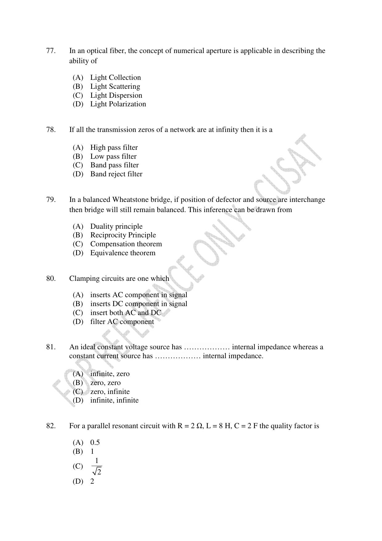 CUSAT CAT 2023 ELECTRONICS Question Paper - Page 16