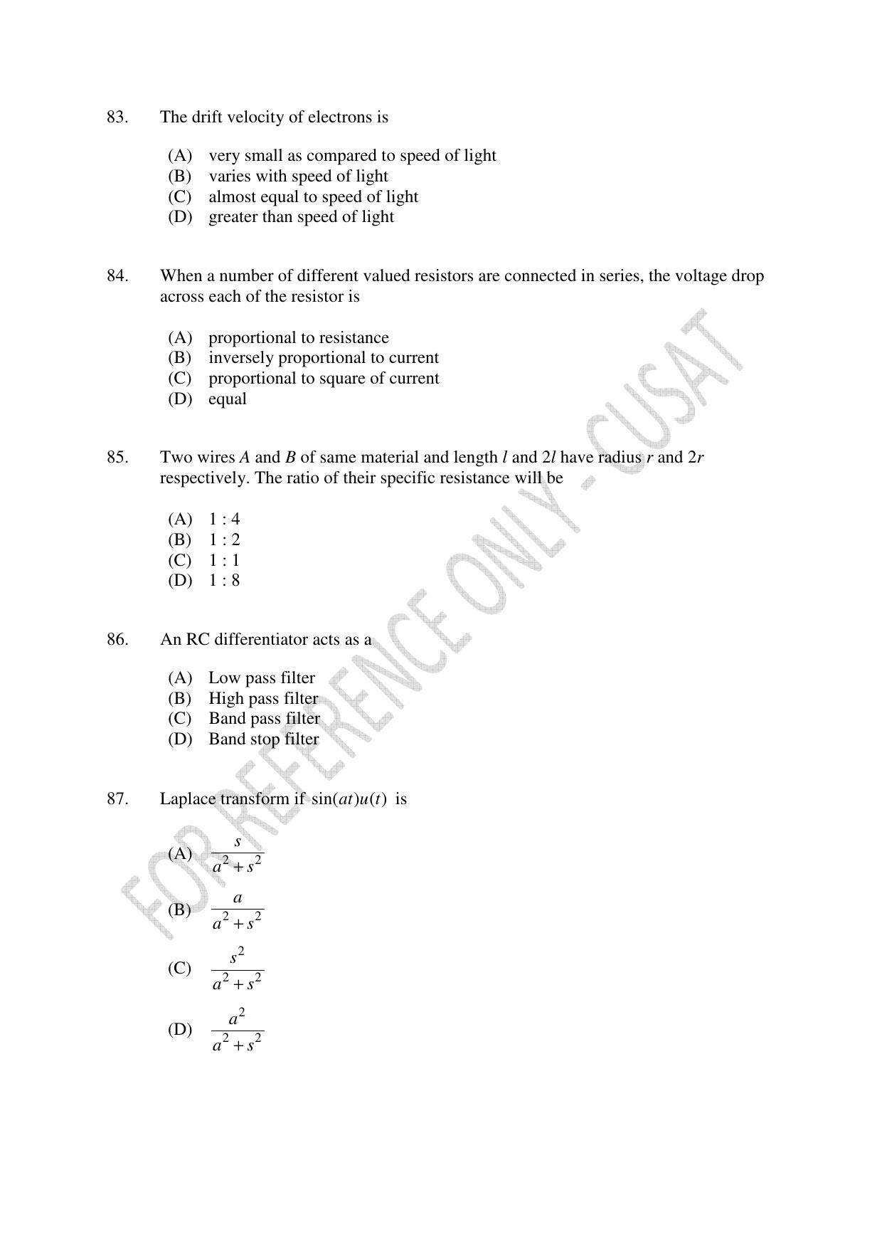 CUSAT CAT 2023 ELECTRONICS Question Paper - Page 17