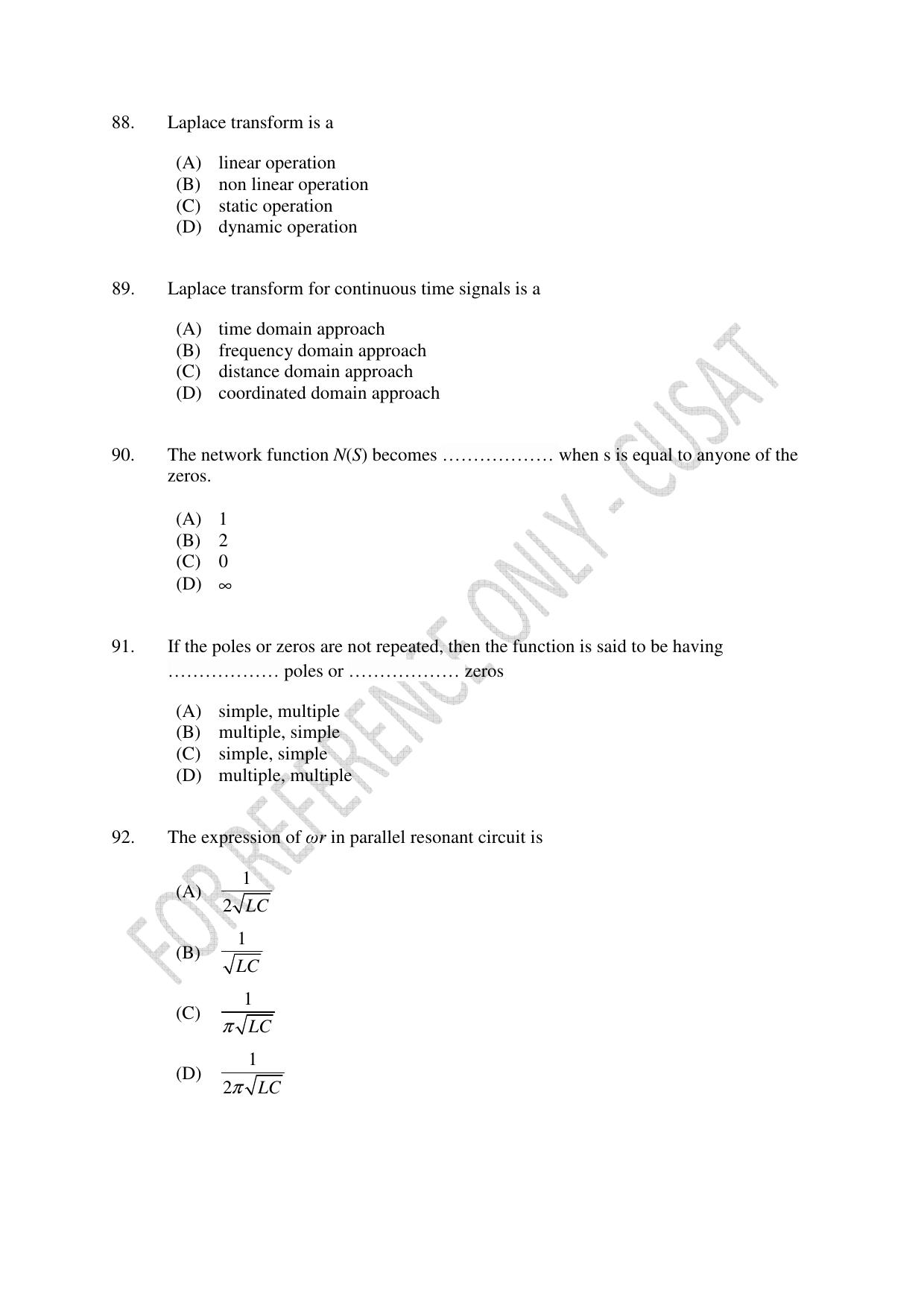CUSAT CAT 2023 ELECTRONICS Question Paper - Page 18
