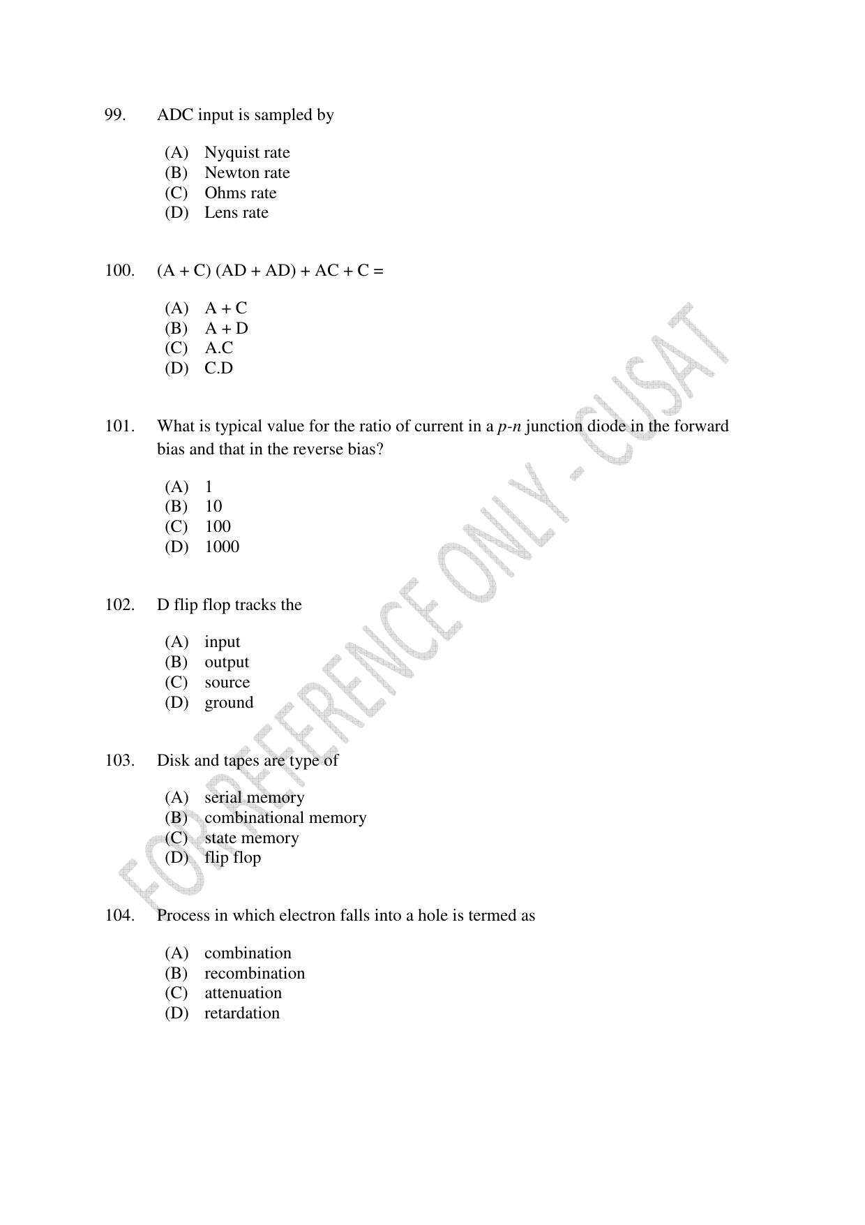 CUSAT CAT 2023 ELECTRONICS Question Paper - Page 20