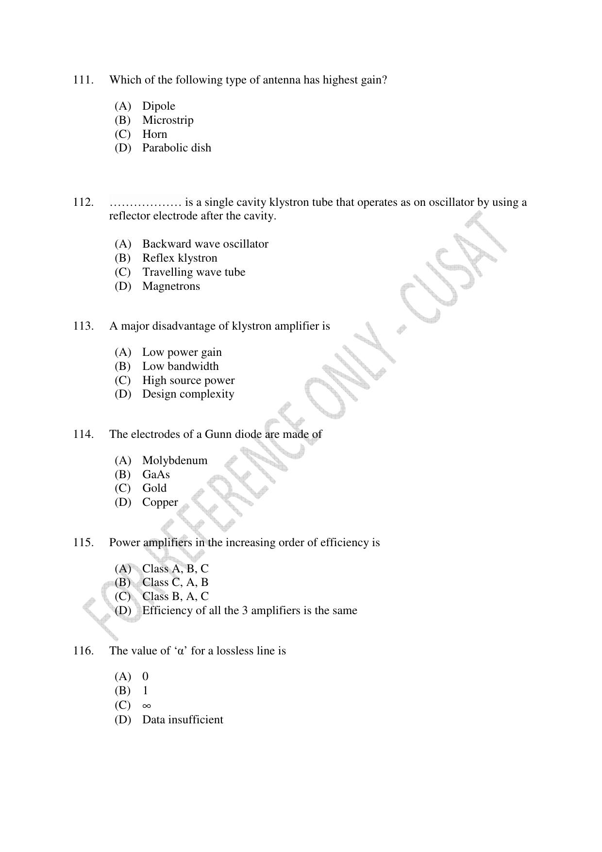 CUSAT CAT 2023 ELECTRONICS Question Paper - Page 22