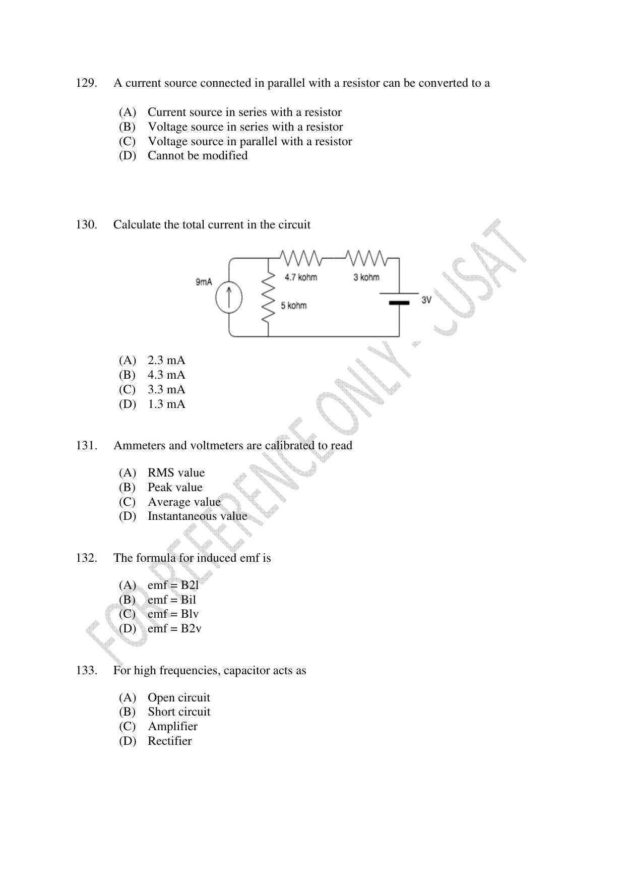 CUSAT CAT 2023 ELECTRONICS Question Paper - Page 25