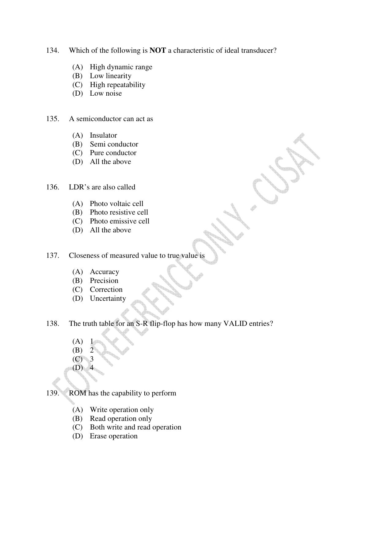 CUSAT CAT 2023 ELECTRONICS Question Paper - Page 26