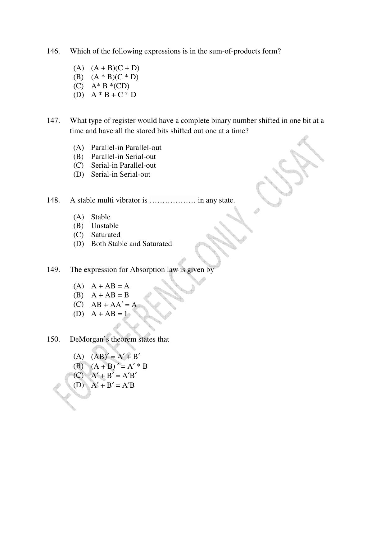 CUSAT CAT 2023 ELECTRONICS Question Paper - Page 28