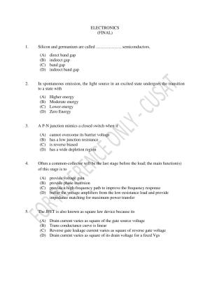 CUSAT CAT 2023 ELECTRONICS Question Paper