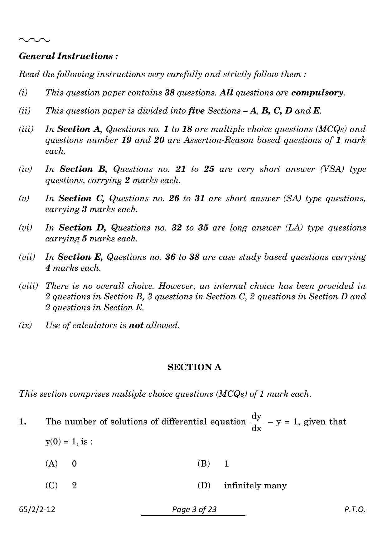 CBSE Class 12 65-2-2 Mathematics 2024 Question Paper - Page 3