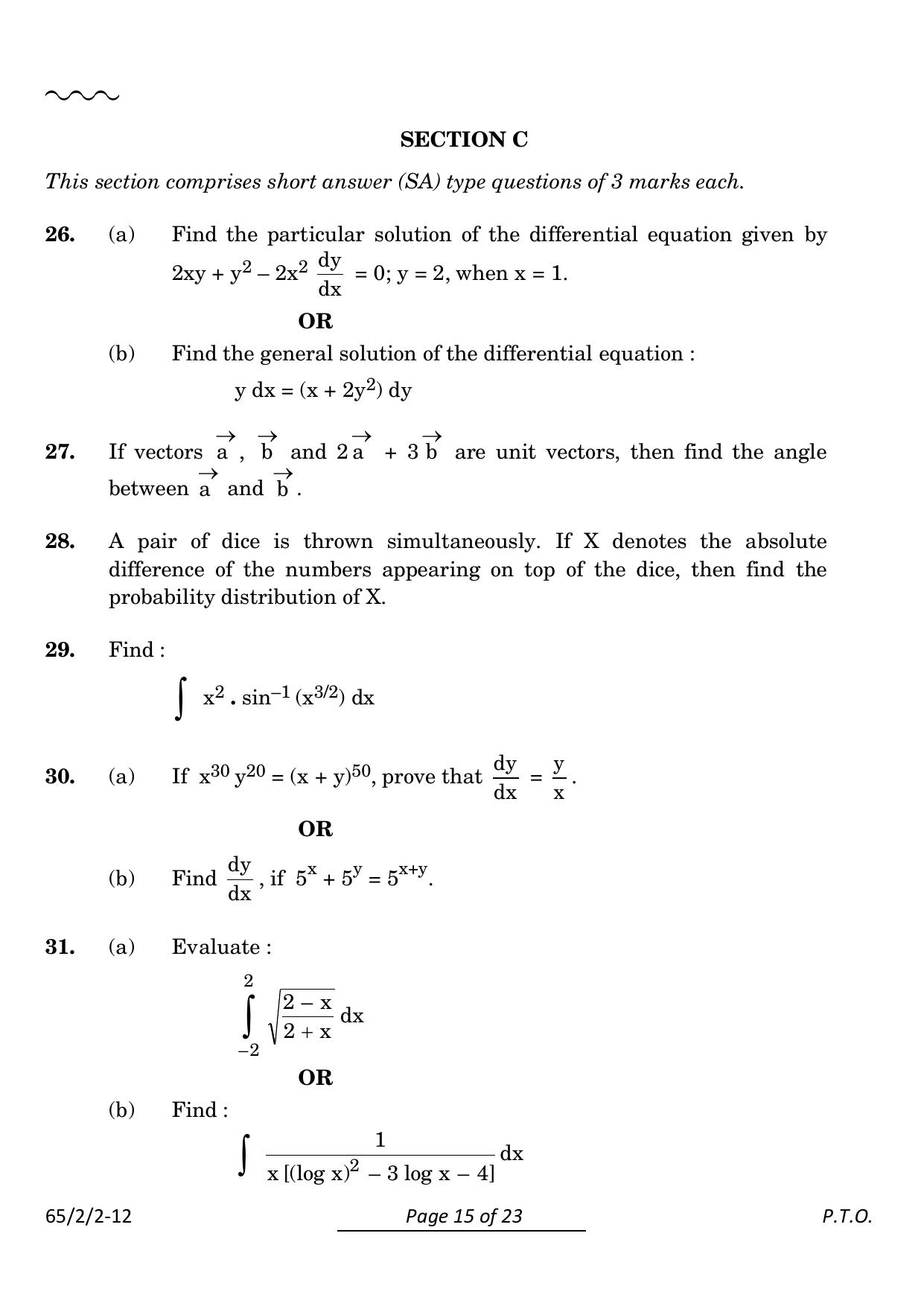 CBSE Class 12 65-2-2 Mathematics 2024 Question Paper - Page 15