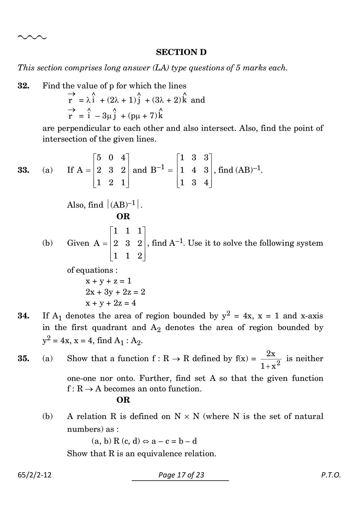 CBSE Class 12 65-2-2 Mathematics 2024 Question Paper - Page 17