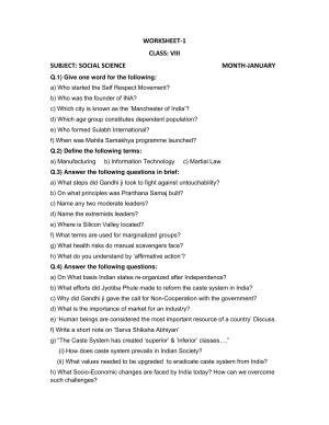CBSE Worksheets for Class 8 Social Science Assignment 1