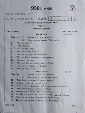 AP Inter 2nd Year Fashion Garment Designing-II (old) March-2020-Vocational Question Pape