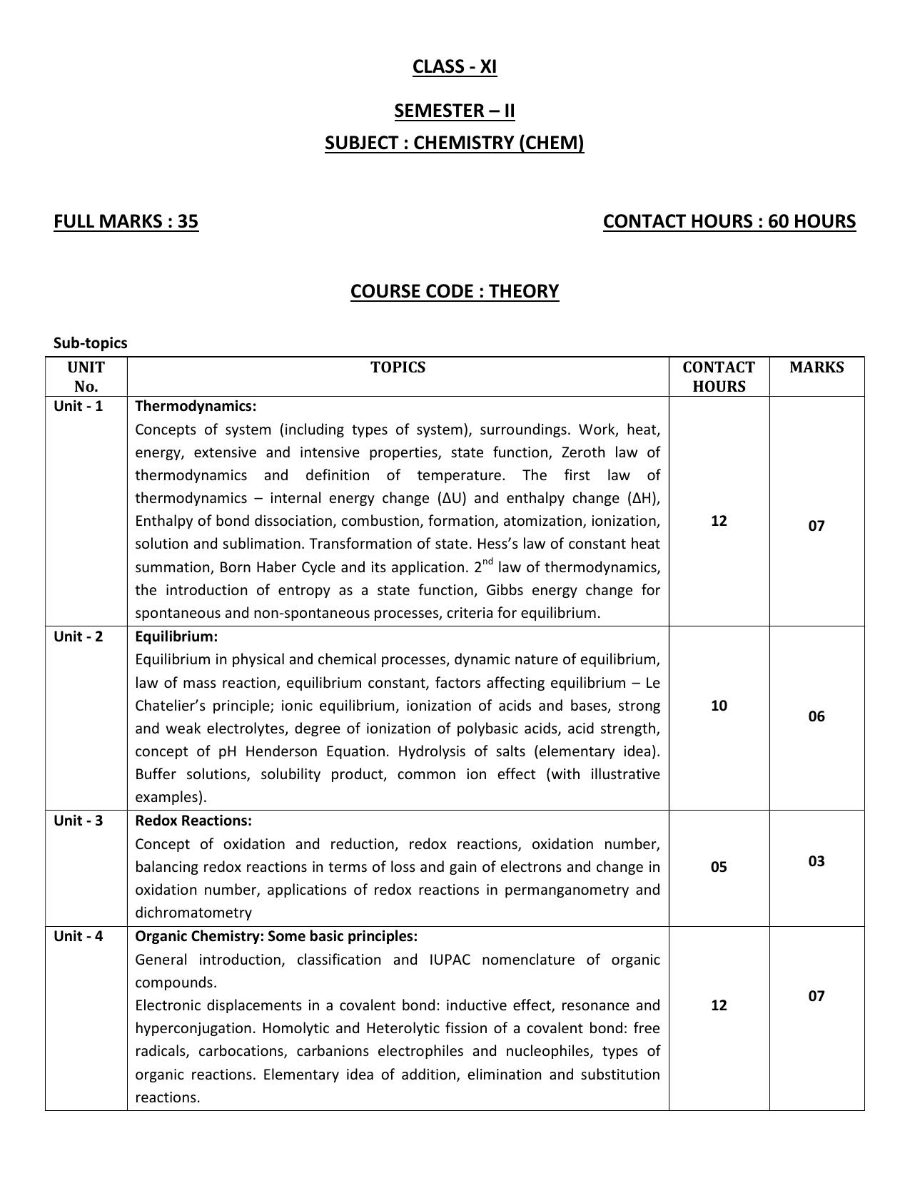 WBCHSE Class 11 & 12 Syllabus for Chemistry (CHEM) (SET I) - Page 3