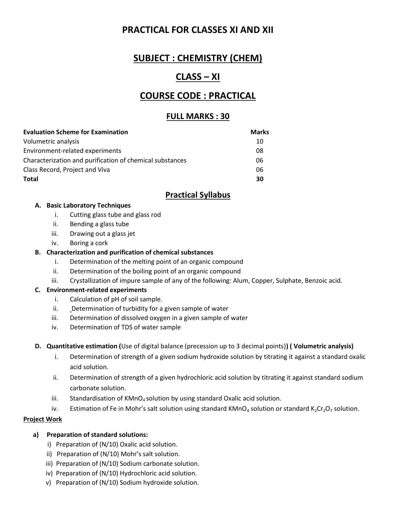 WBCHSE Class 11 & 12 Syllabus for Chemistry (CHEM) (SET I) - Page 9