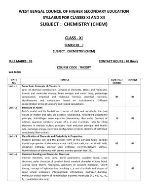 WBCHSE Class 11 & 12 Syllabus for Chemistry (CHEM) (SET I)