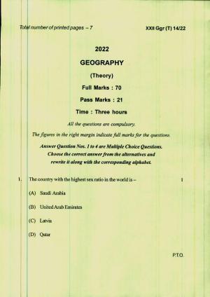 COHSEM 12th Question Papers 2022 Geography