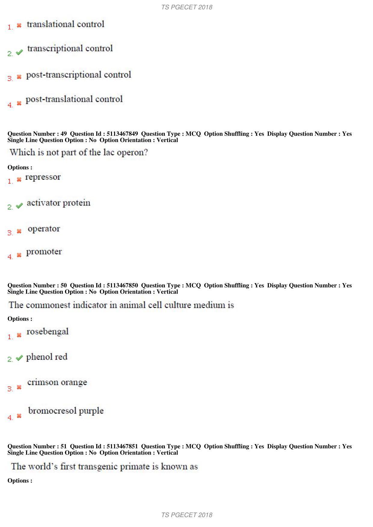 TS PGECET 2018: Bio Technology Question Papers - Page 18