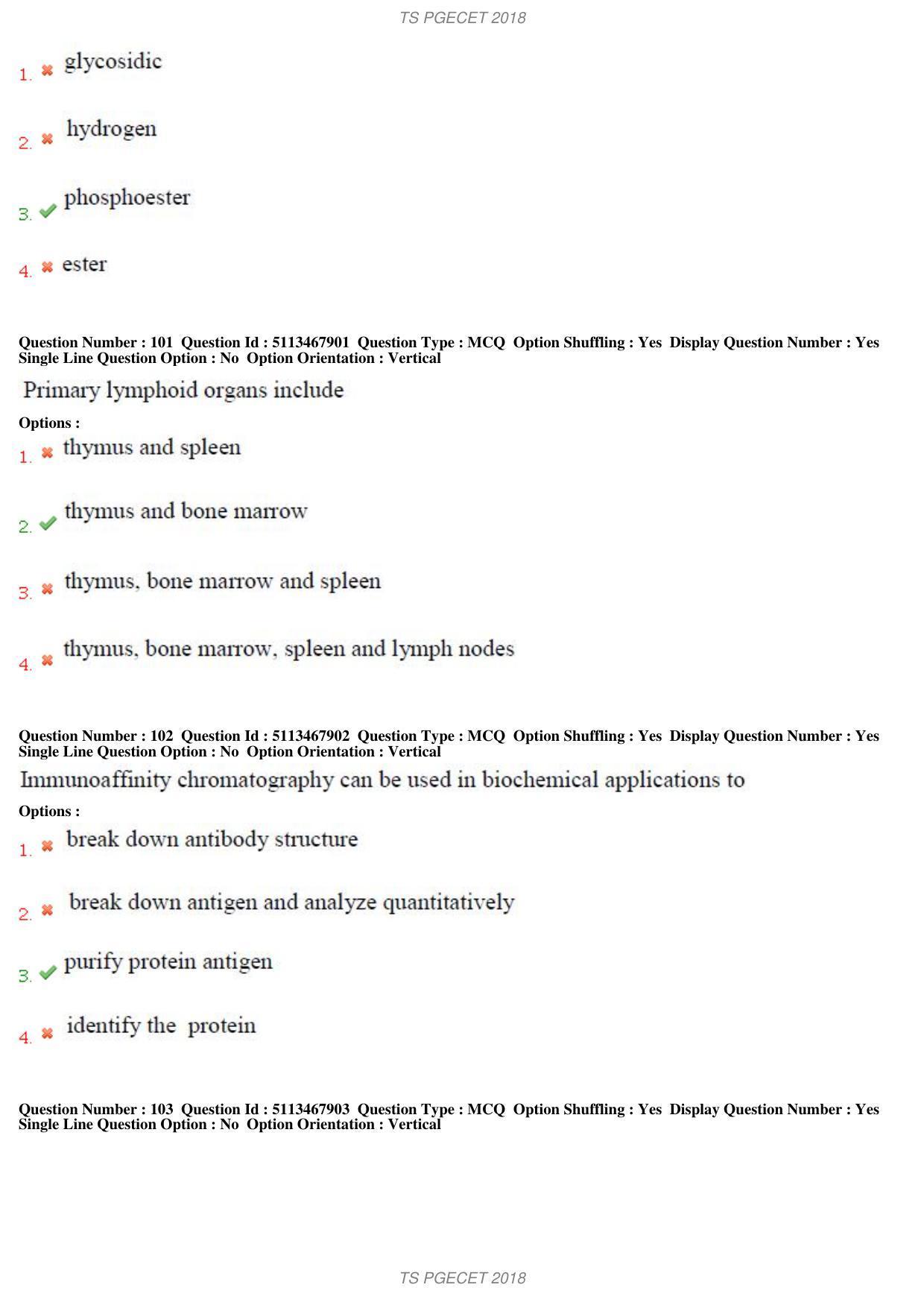 TS PGECET 2018: Bio Technology Question Papers - Page 35