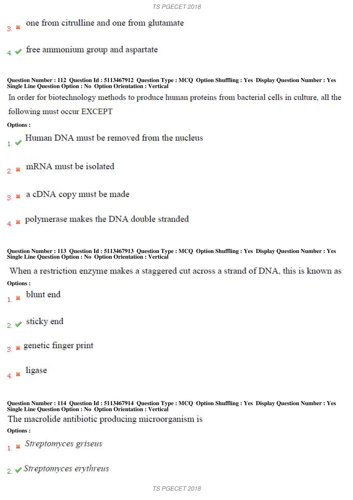 TS PGECET 2018: Bio Technology Question Papers - Page 39