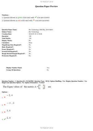 TS PGECET 2018: Bio Technology Question Papers