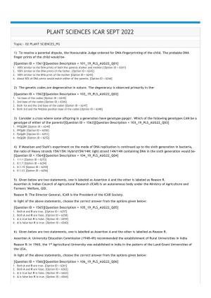 ICAR AIEEA PG 2022 PLANT SCIENCES Question Paper
