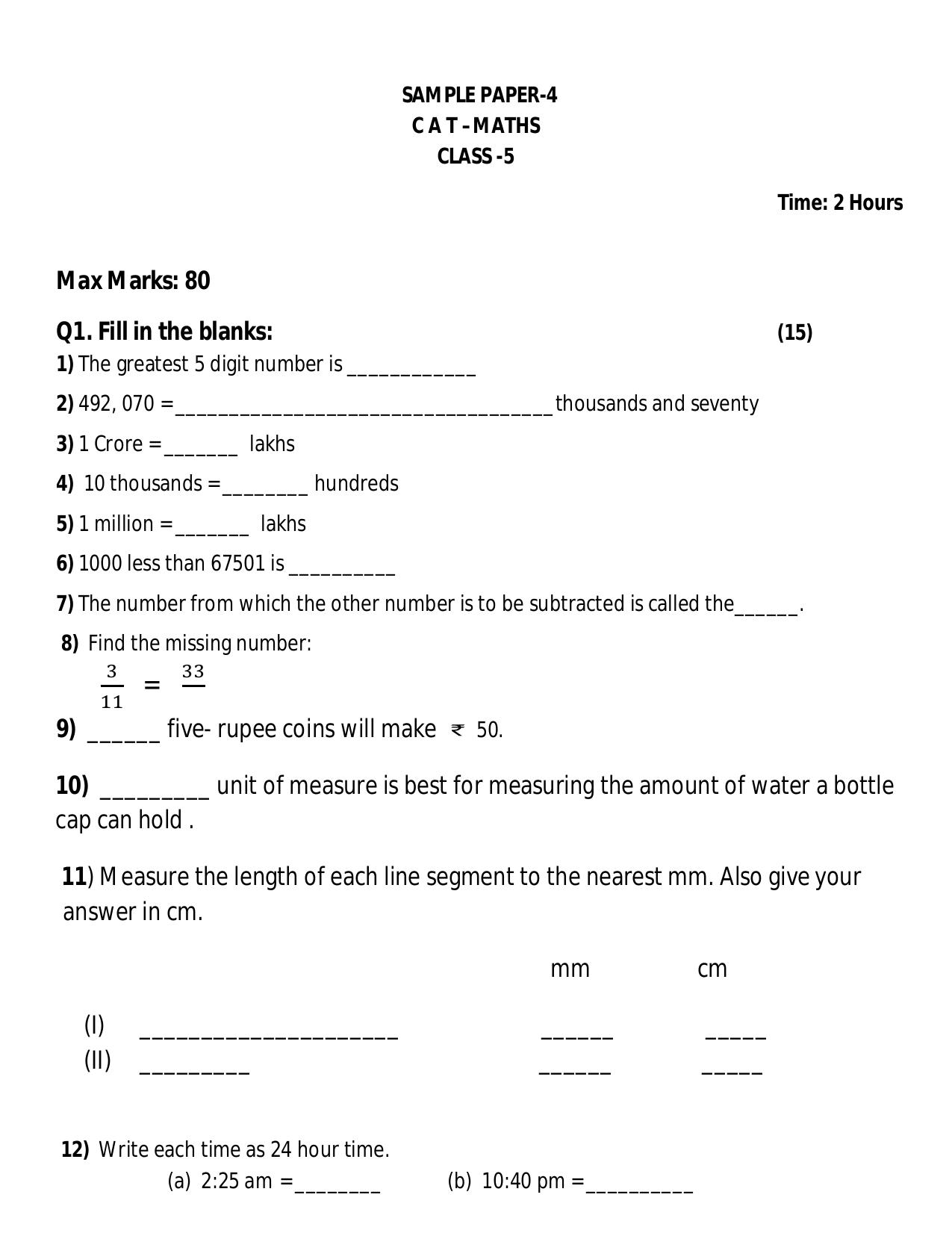 Worksheet for Class 5 Maths Assignment 16 - Page 1