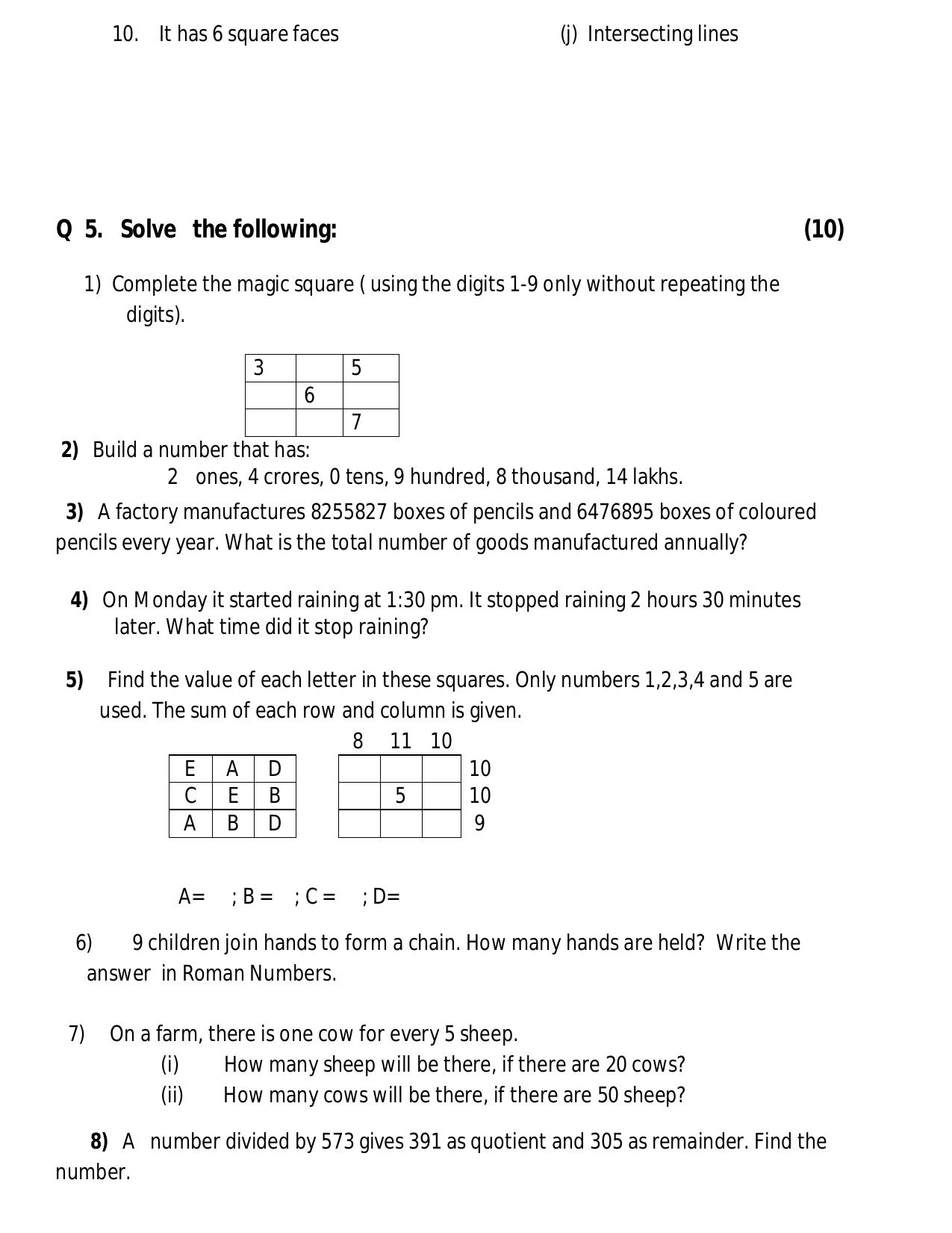 Worksheet for Class 5 Maths Assignment 16 - Page 7