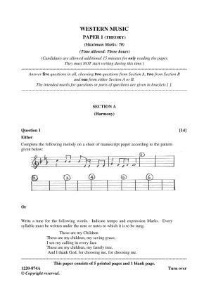 ISC Class 12 2020 Western Music Paper I Question Paper