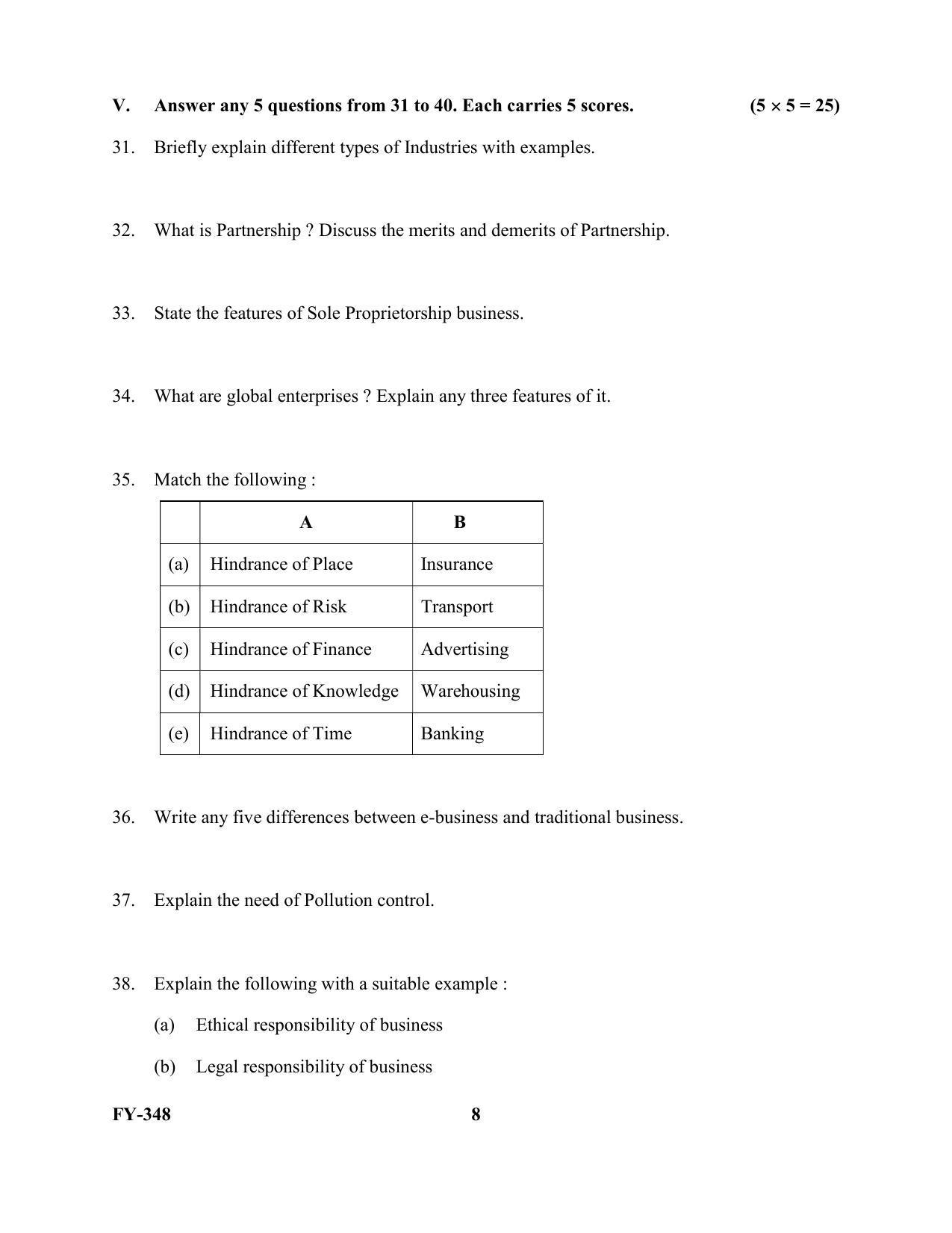 Kerala Plus One 2021 Business Studies Question Papers (Model) - Page 8