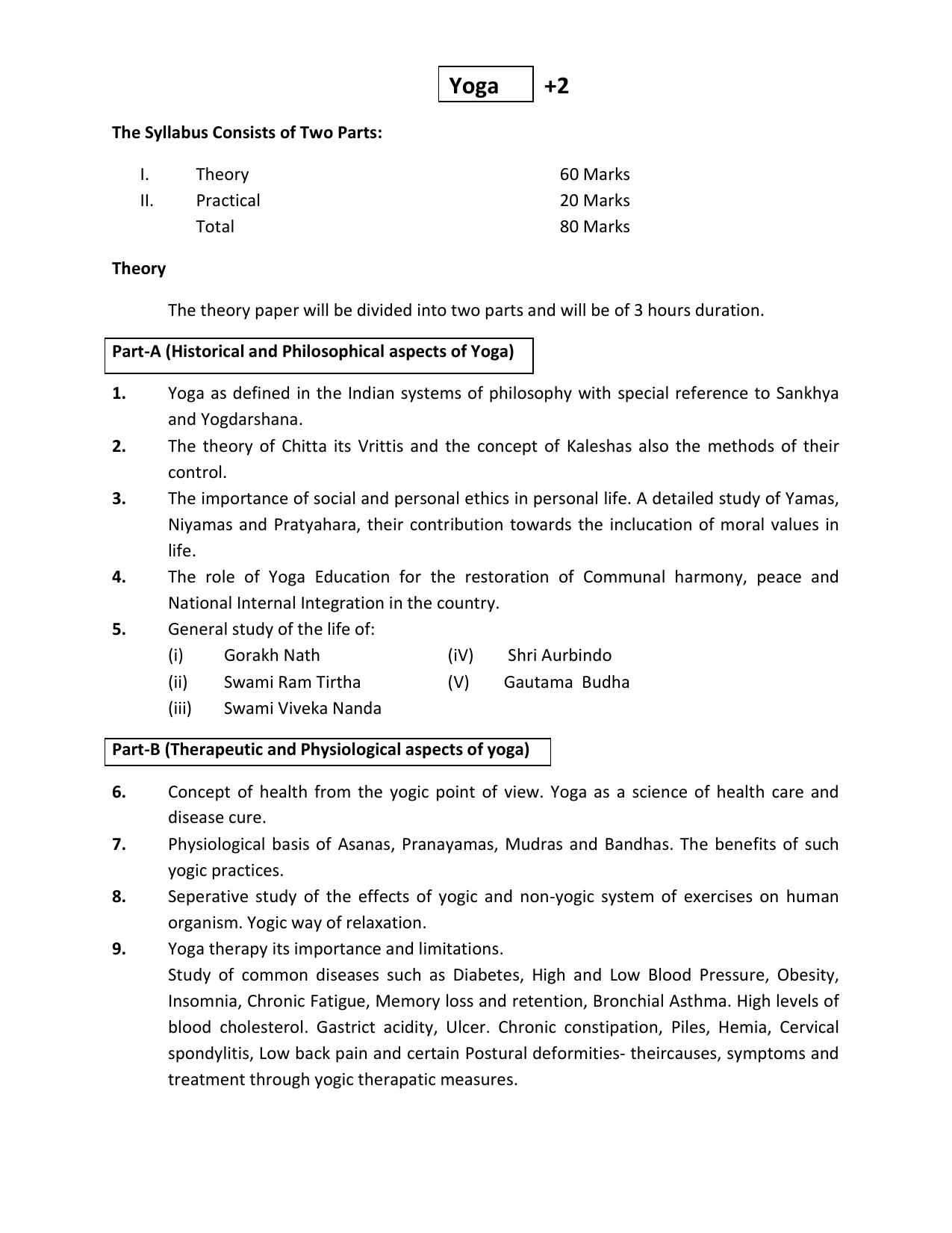 HP Board Class 12th Syllabus for Yoga - Page 1