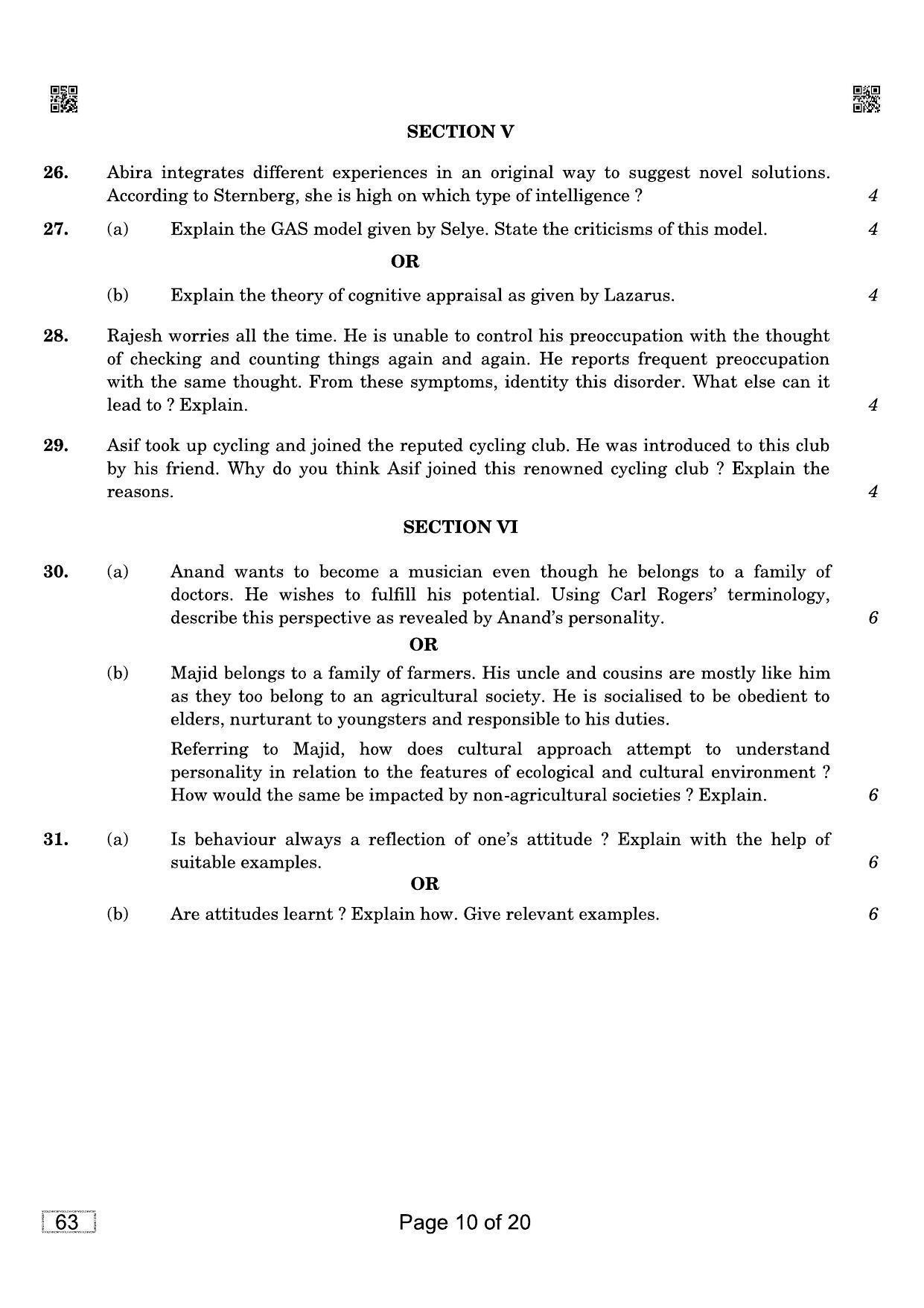 CBSE Class 12 QP_037_Psychology 2021 Compartment Question Paper - Page 10
