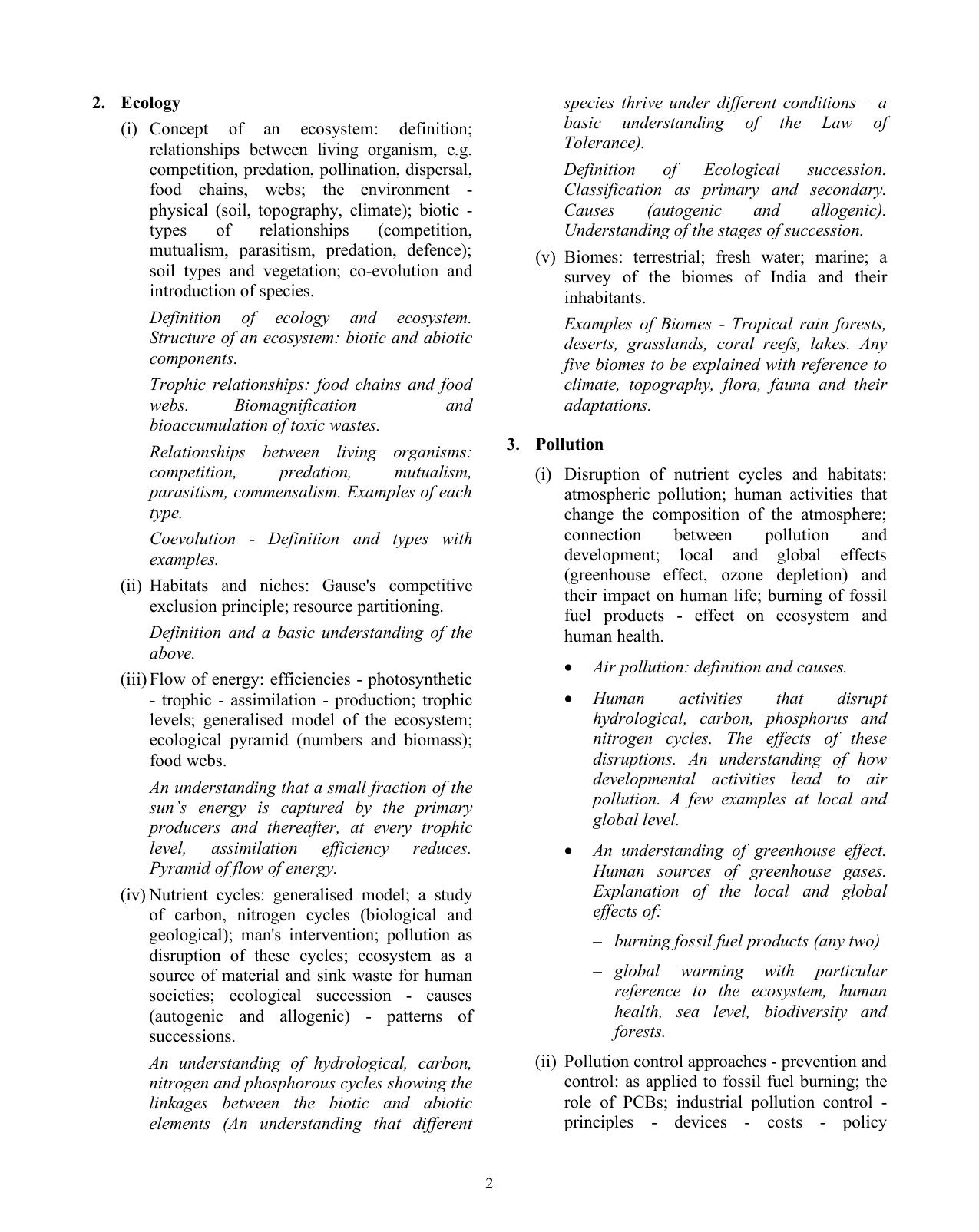 ISC Class XI & XII Environmental Science 2025 Syllabus - Page 2