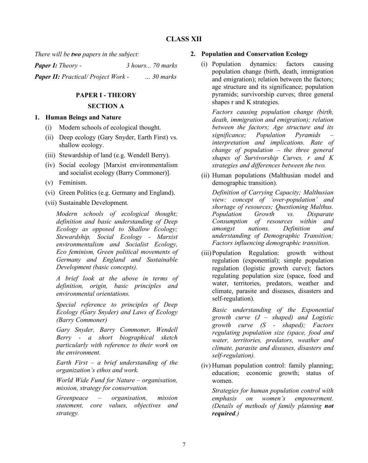 ISC Class XI & XII Environmental Science 2025 Syllabus - Page 7