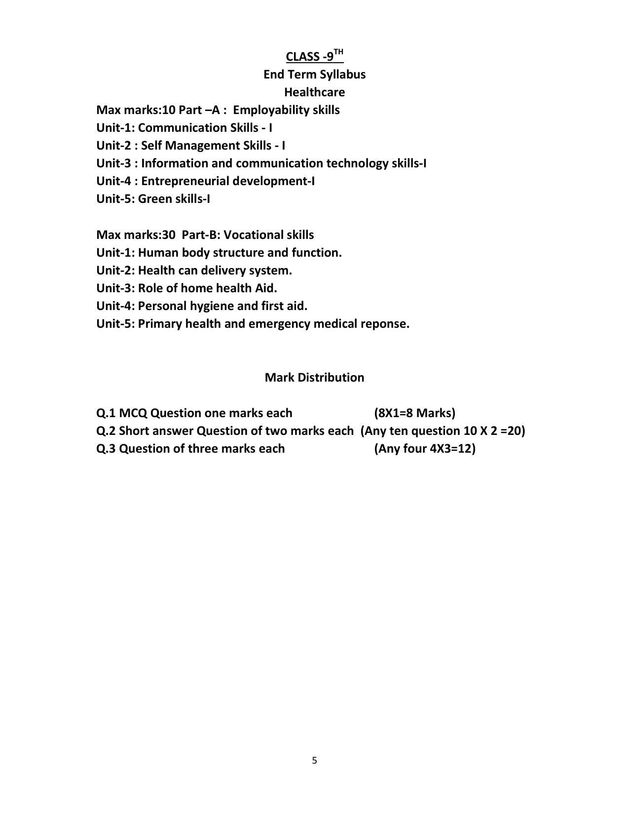 HPBOSE Class 9th Healthcare Sample Question Papers 2025 - Page 5