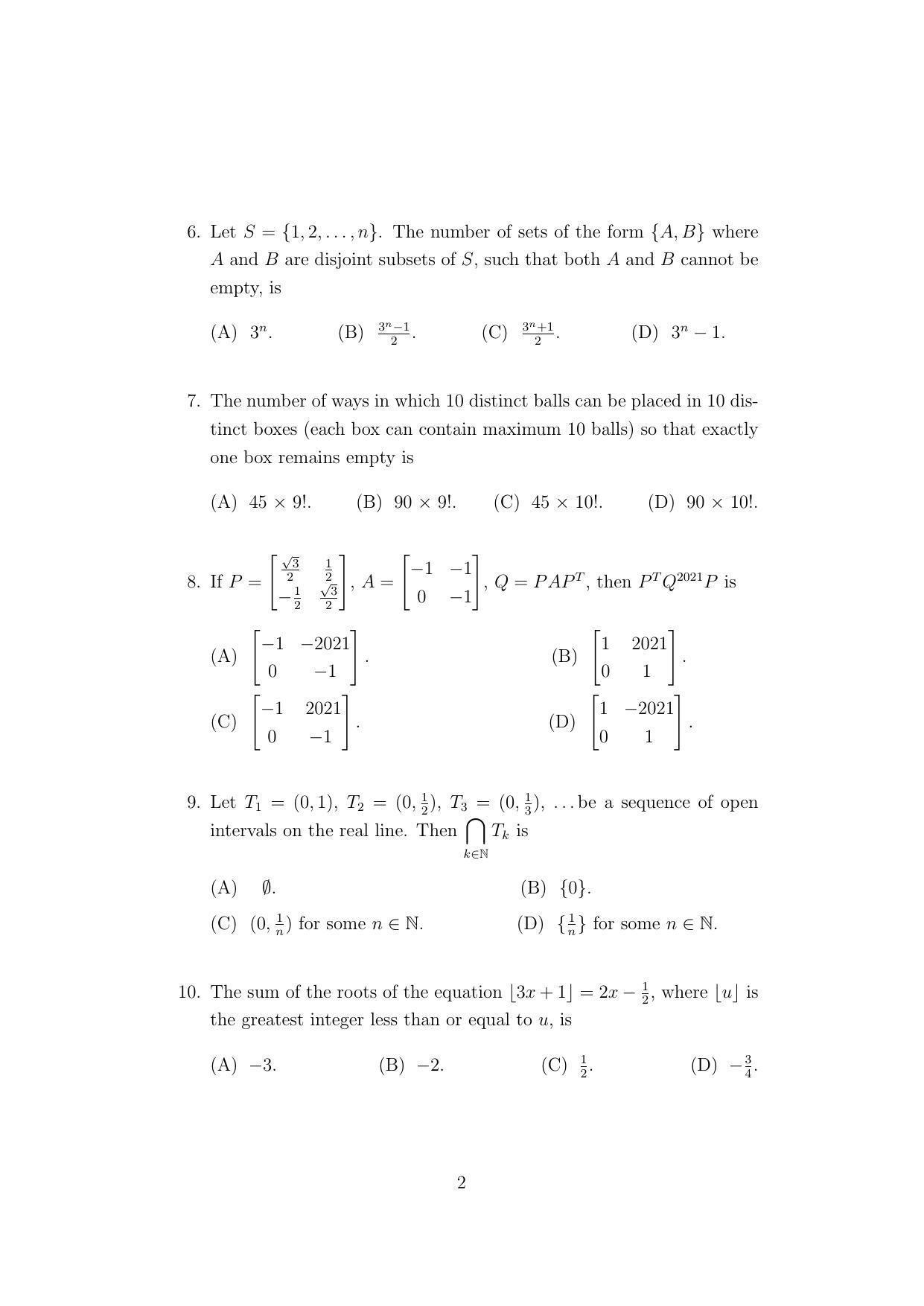 ISI Admission Test PG Diploma in Applied Statistics DST 2021 Sample Paper - Page 2