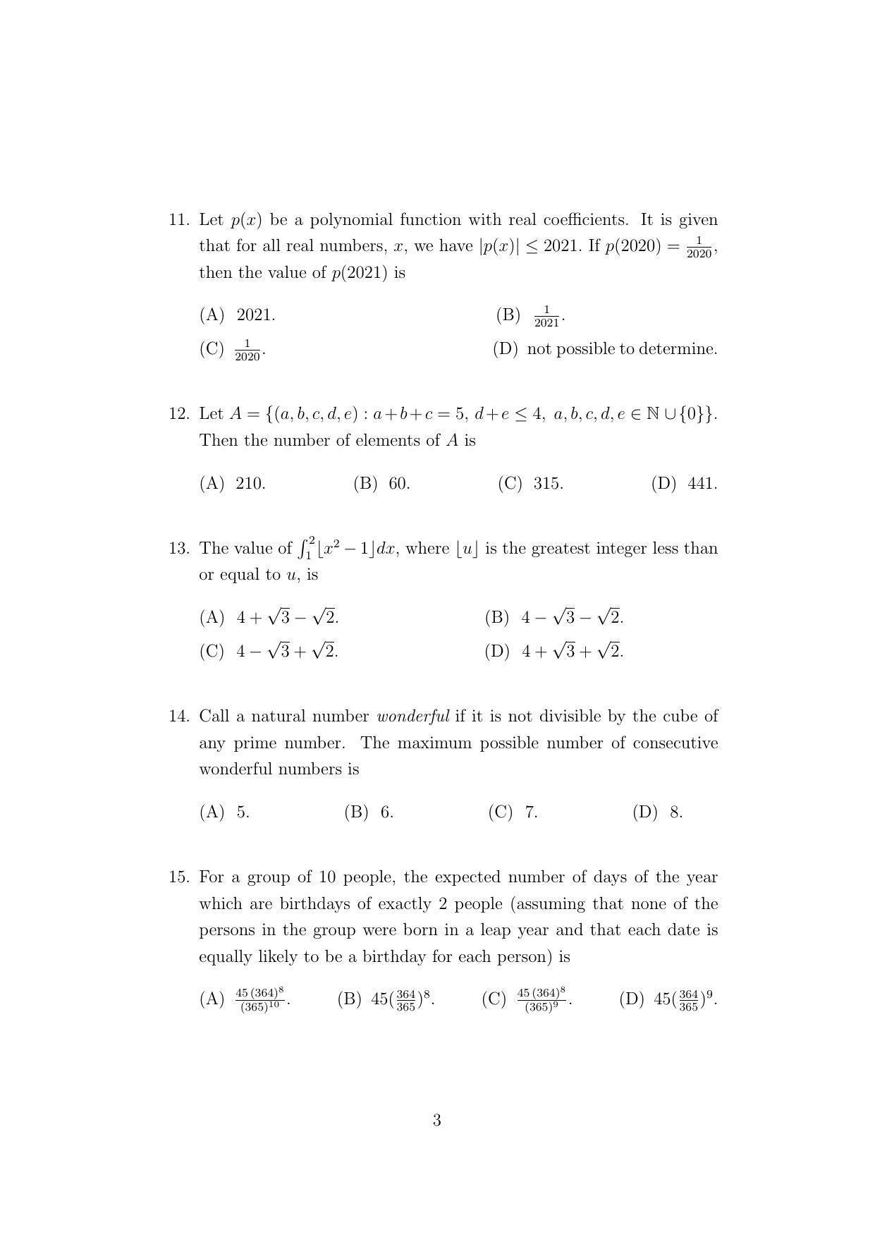 ISI Admission Test PG Diploma in Applied Statistics DST 2021 Sample Paper - Page 3