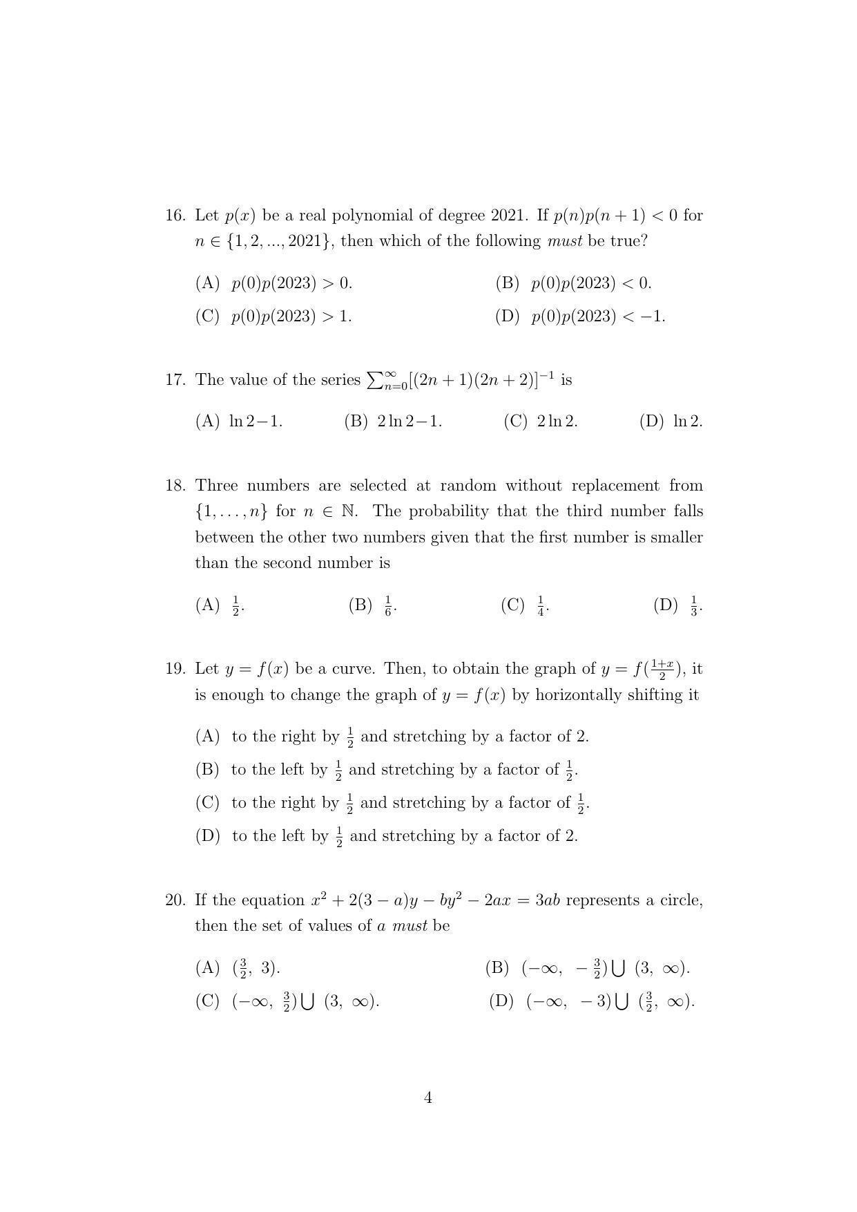ISI Admission Test PG Diploma in Applied Statistics DST 2021 Sample Paper - Page 4