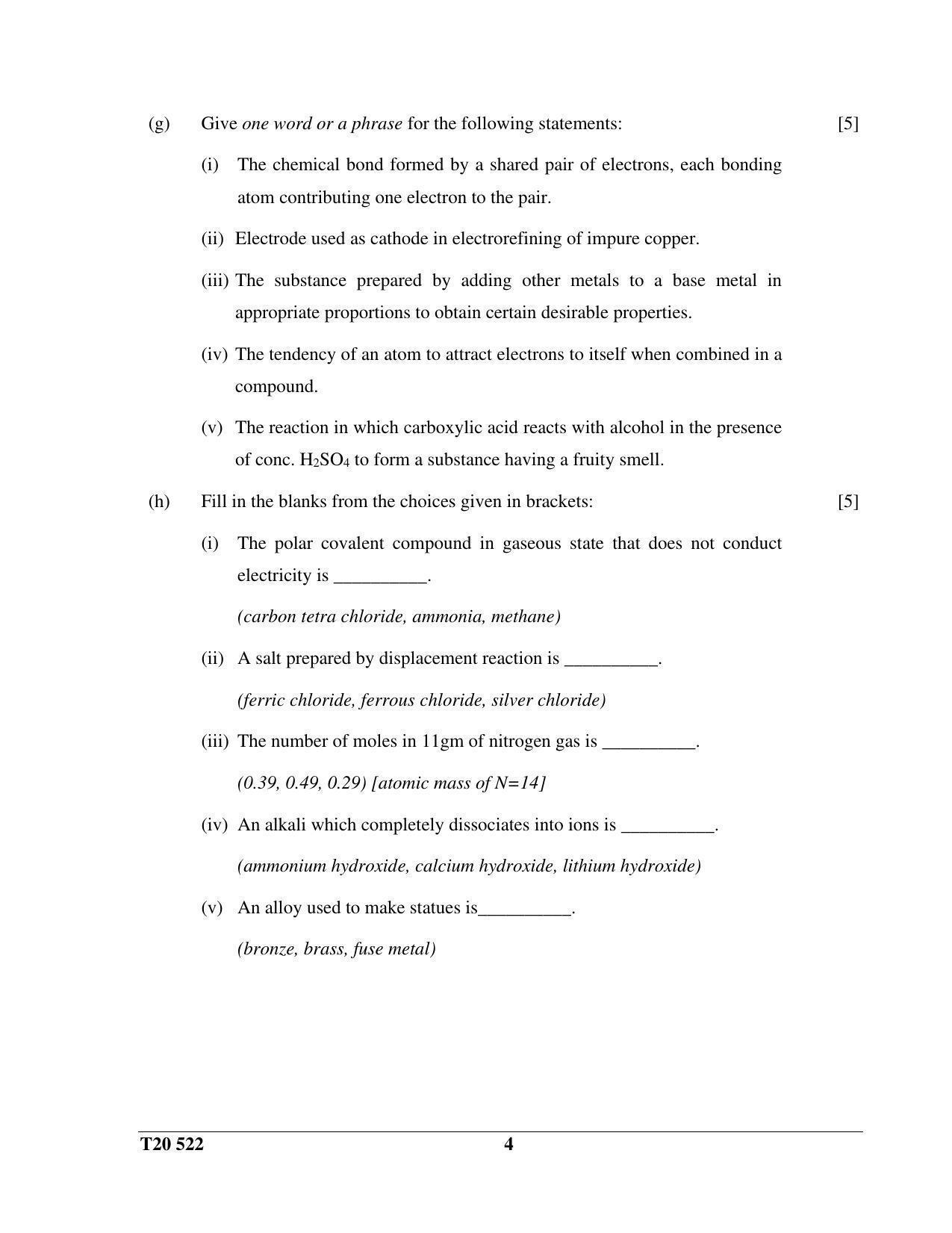 ICSE Class 10 Science Paper 2 (Chemistry) 2020 Question Paper - Page 4