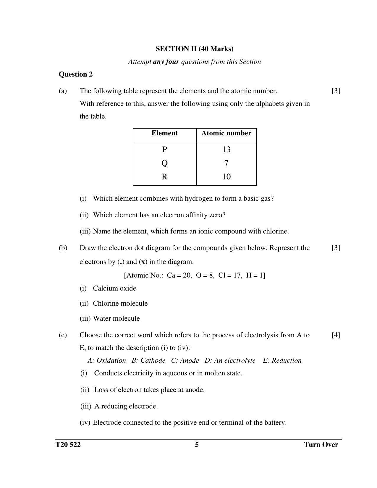 ICSE Class 10 Science Paper 2 (Chemistry) 2020 Question Paper - Page 5