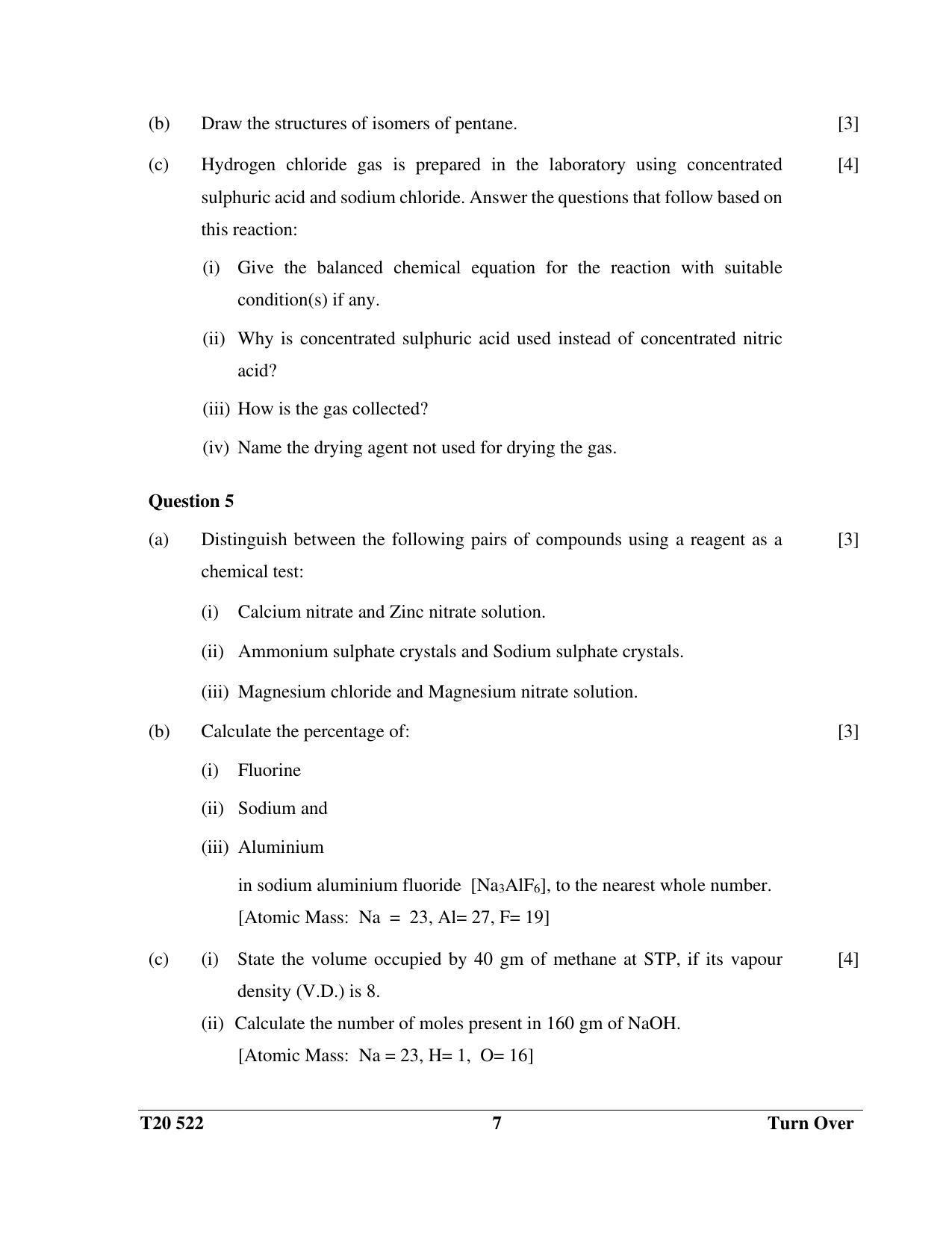 ICSE Class 10 Science Paper 2 (Chemistry) 2020 Question Paper - Page 7
