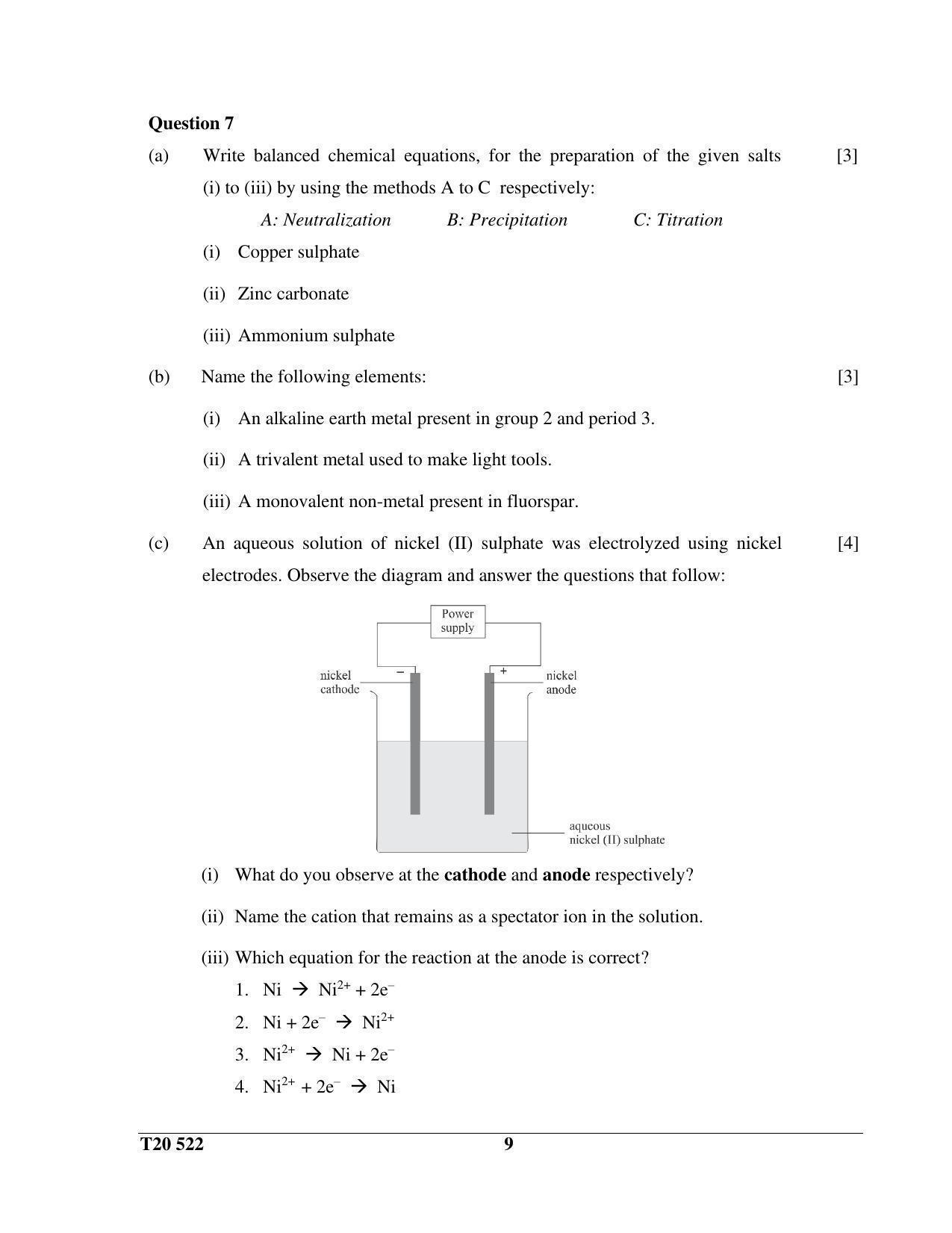 ICSE Class 10 Science Paper 2 (Chemistry) 2020 Question Paper - Page 9