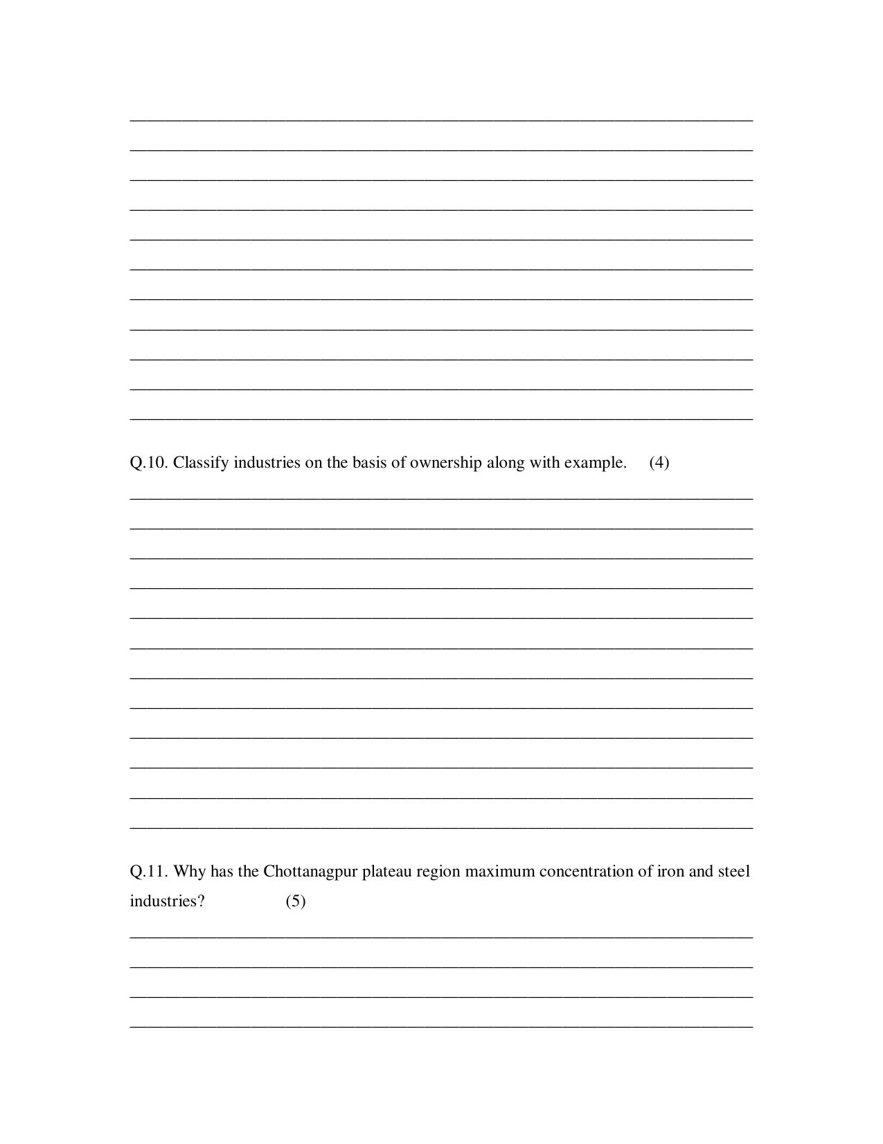 CBSE Worksheets for Class 10 Social Science Geography Manufacturing Industries Assignment - Page 5
