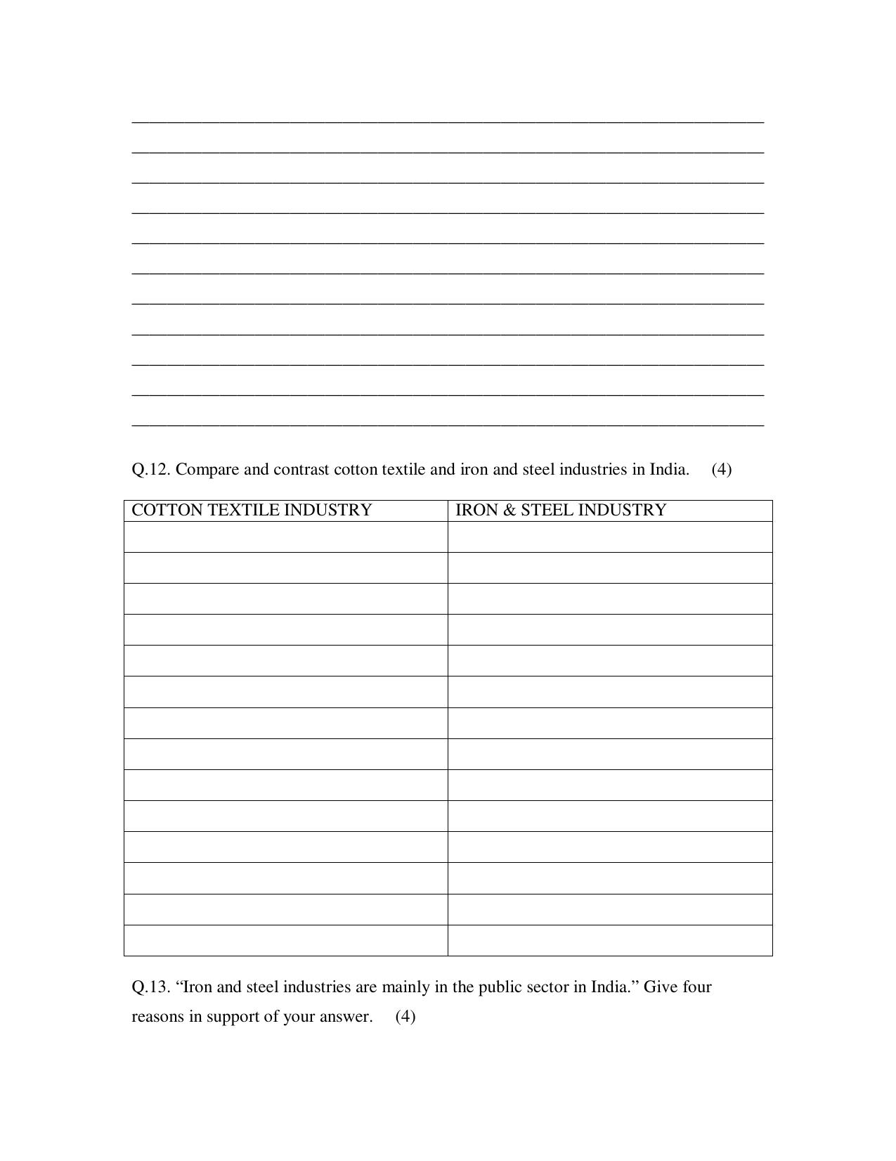 CBSE Worksheets for Class 10 Social Science Geography Manufacturing Industries Assignment - Page 6