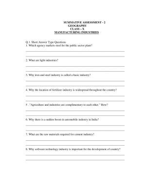 CBSE Worksheets for Class 10 Social Science Geography Manufacturing Industries Assignment
